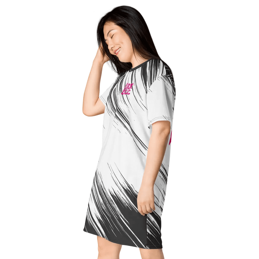 BOURNE to Cape Cod™ T-Shirt Dress | Hot Pink Logos on Black and White Edgy Pattern product image (3)