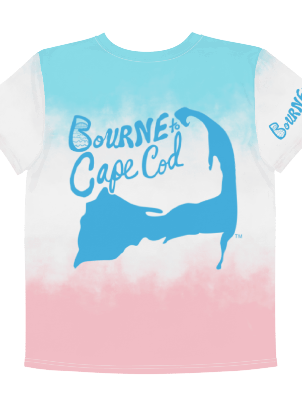 🦩YOUTH | Girls’ | BOURNE to Cape Cod™ | Logo Tee – All-Over Print | BRN.2C.C.™ | Coastal Cutie Vibes💖 | Blue Logo on Patriotic Pastels product image (4)