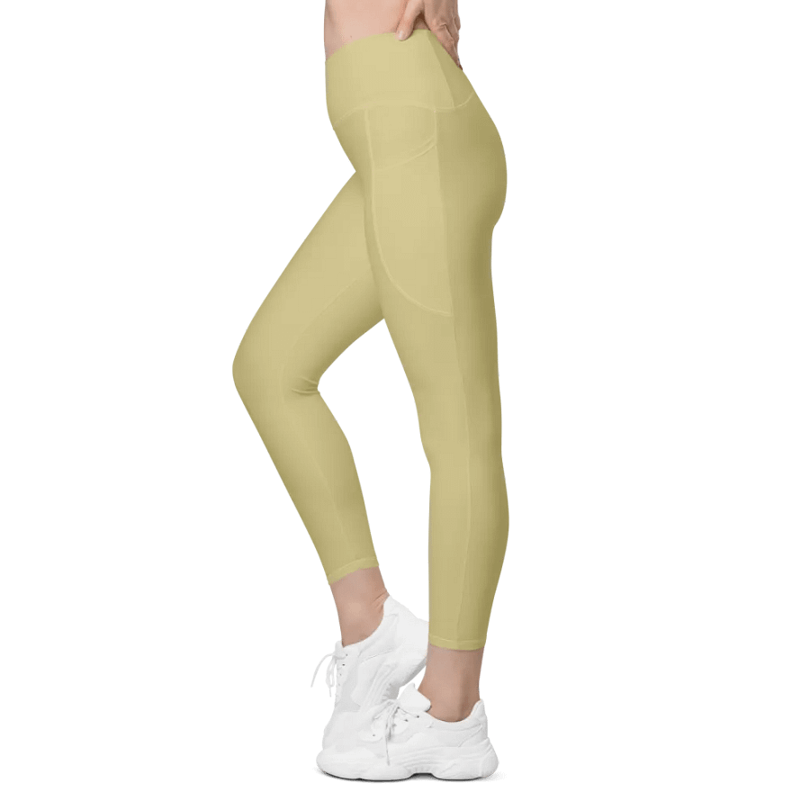 Plain Medium Yellow Soft Summer Women's High Waisted Premium Crossover Leggings with Pockets by Treasure Pie product image (5)