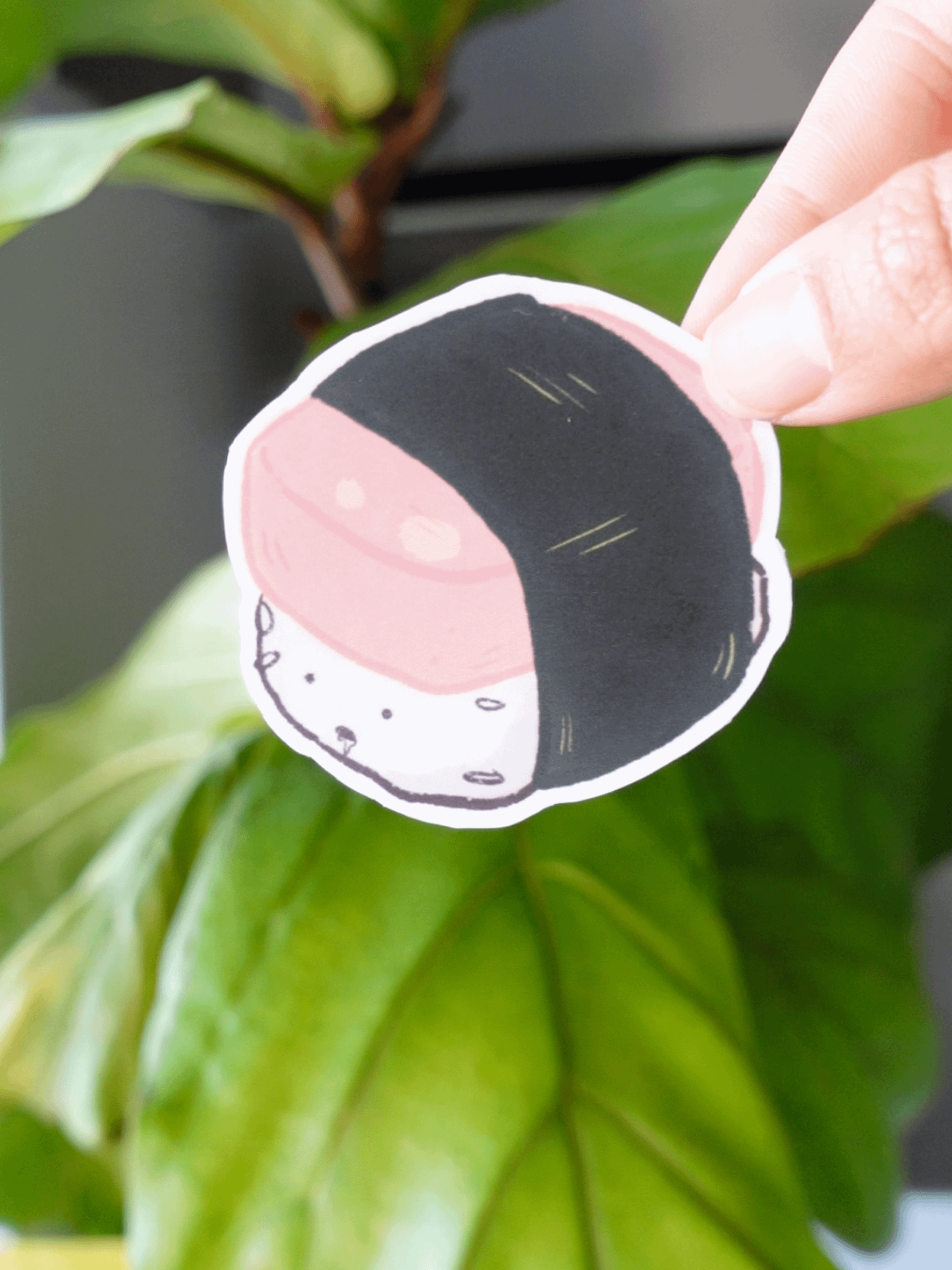 Spam Musubi with face open mouth drooling Waterproof Vinyl sticker product image (1)