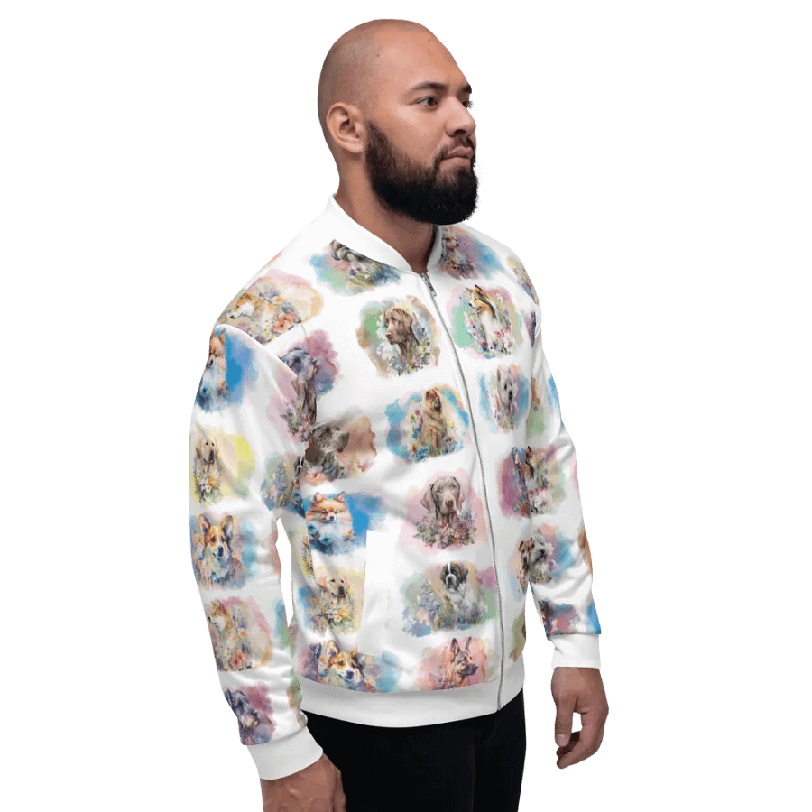 Watercolor Dogs Bomber Style Zip Up Sweatshirt Jacket, Unisex product image (7)