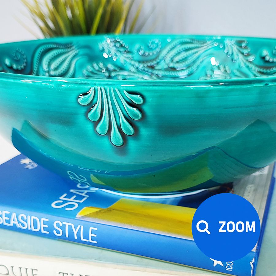 Ceramic turquoise bowl (big, 26 cm) — handmade pottery, handmade ceramic, home decor, handmade gift, Turkish ceramic product image (6)