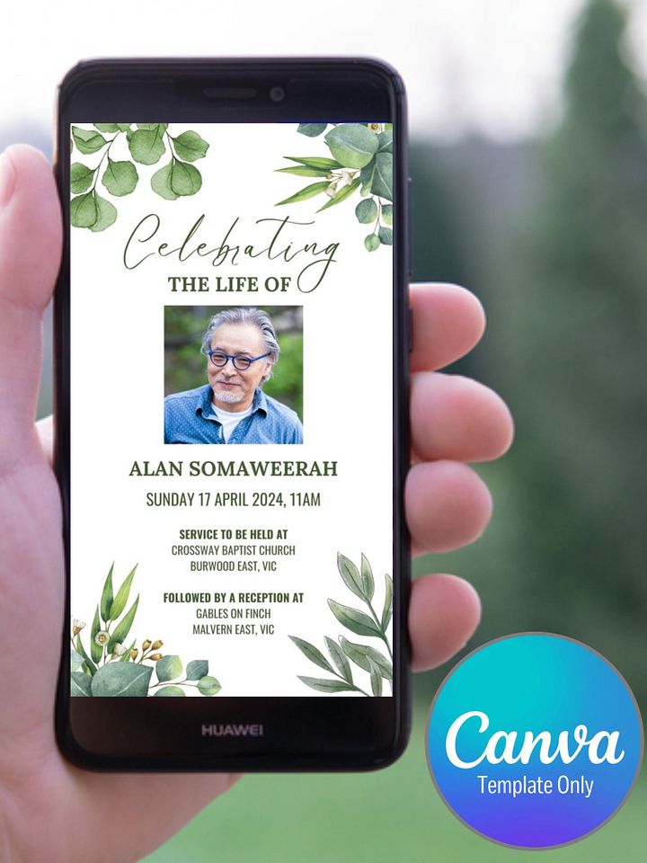 Green Leaves Evite Canva Template product image (1)