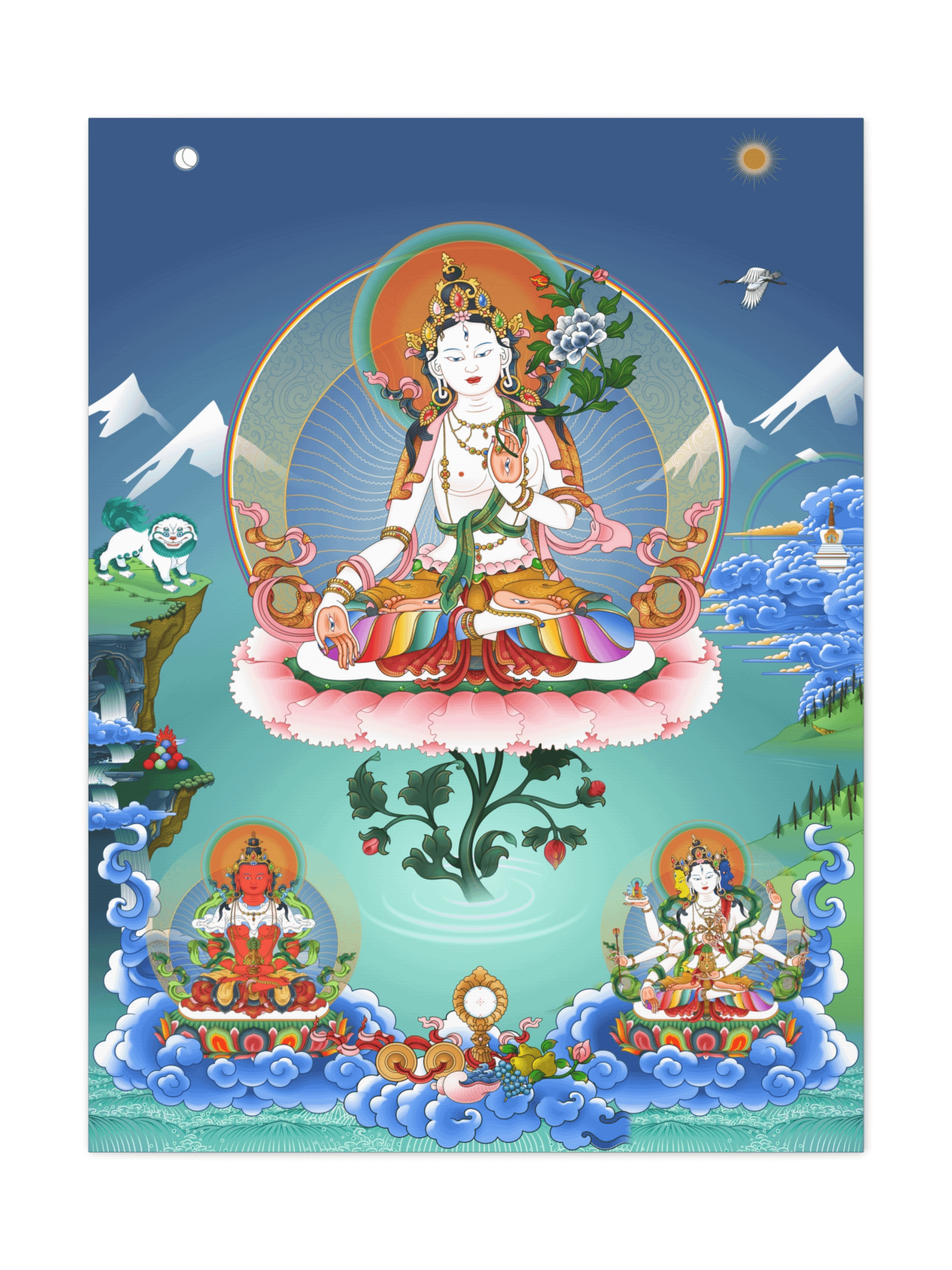 White Tara with Amitayus and Namgyalma thangka canvas print product image (1)