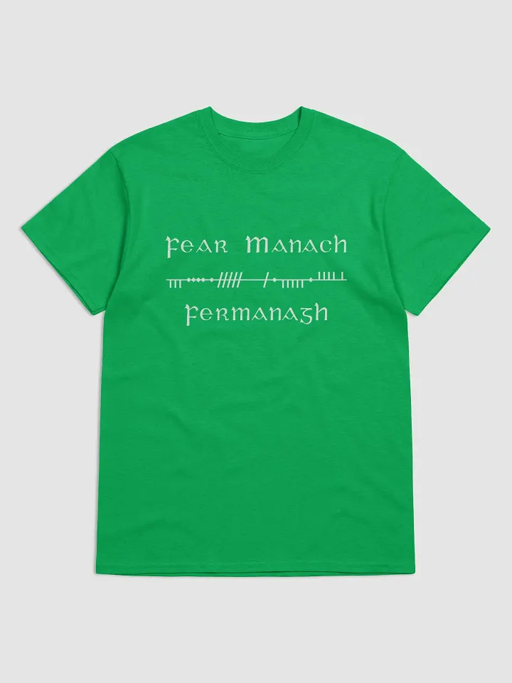 Fermanagh/Fear Manac Scholastic style Ogham, Green with white printed T-shirt product image (1)