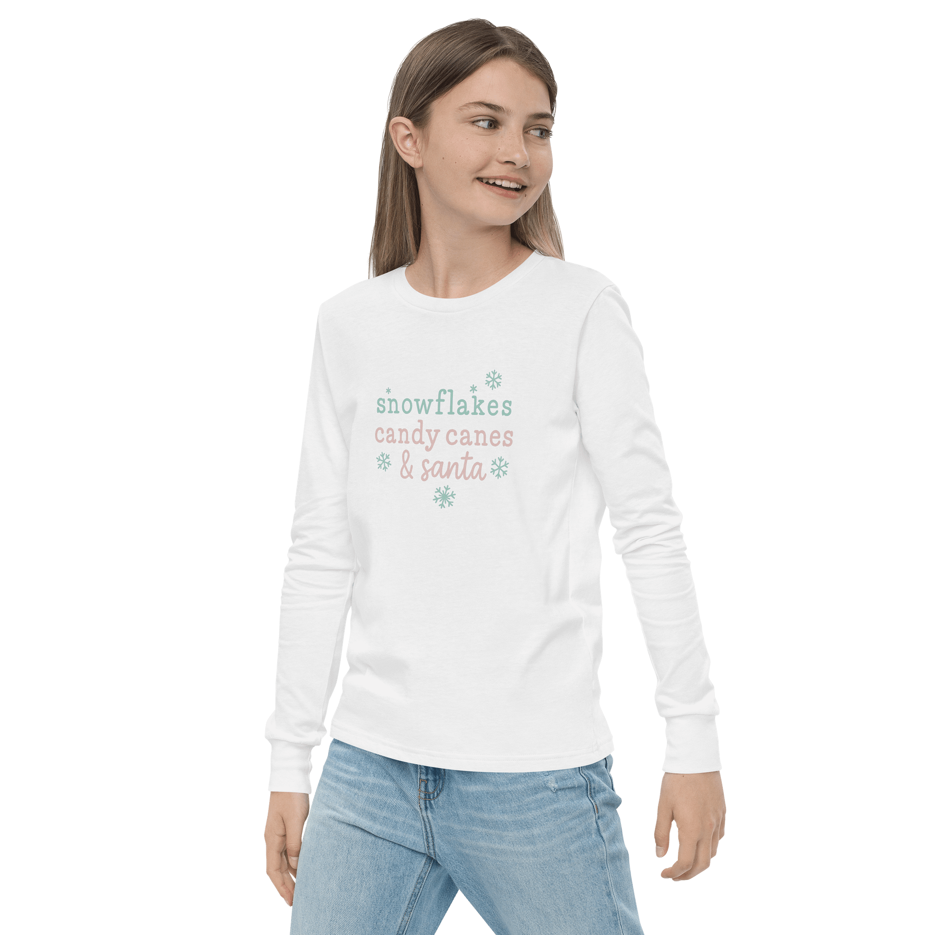 Festive Youth Long Sleeve Tee: Snowflakes & Santa product image (3)