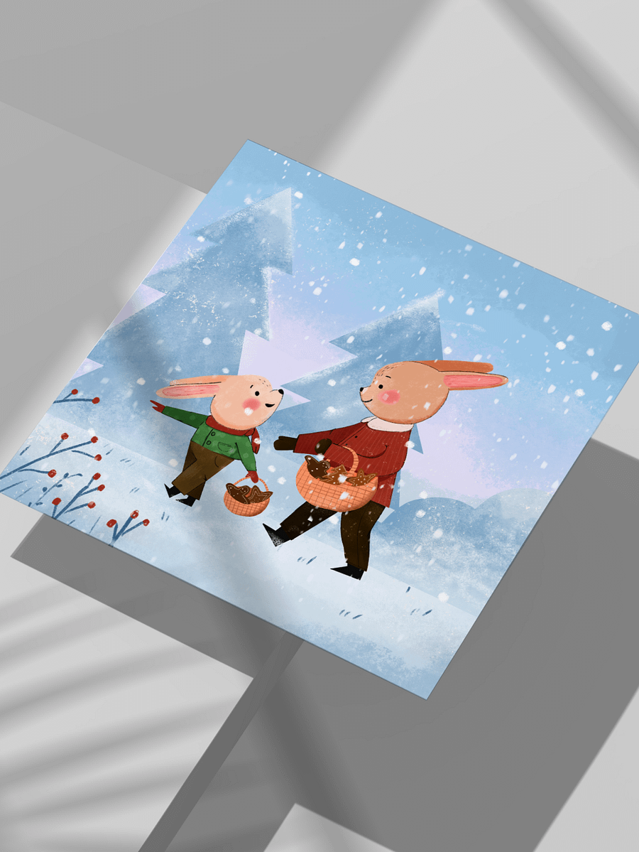 Zimowy Plakat dla Dzieci, Króliczki do Druku. Printable Winter Art Print - Cute Rabbits for Children. product image (4)