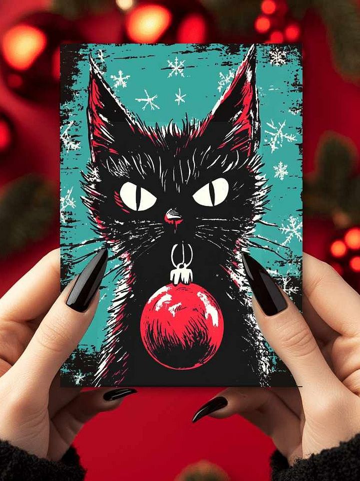 Retro Mardy Cat Bauble Christmas Cards Pack of 10 • 5×7 product image (1)
