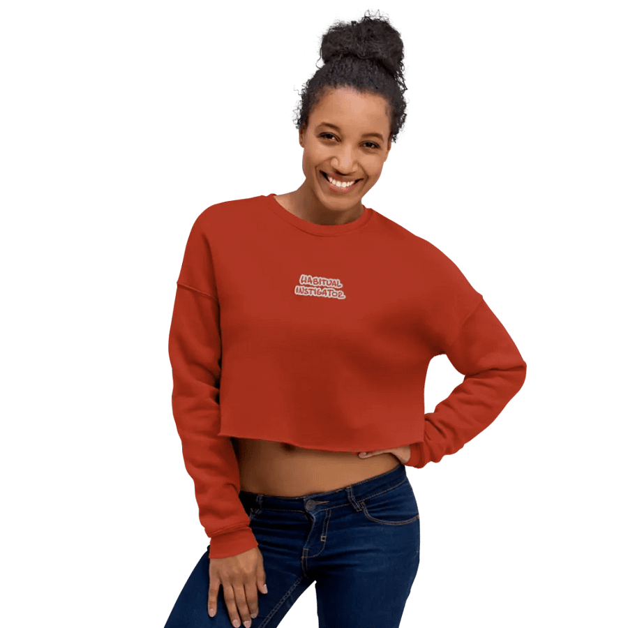 HABITUAL INSTIGATOR (red & white) embroidered fleece crop crew product image (6)