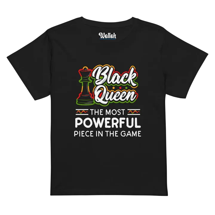 Black Queen High-Waisted Tee – Women’s chess-themed Rasta apparel product image (1)