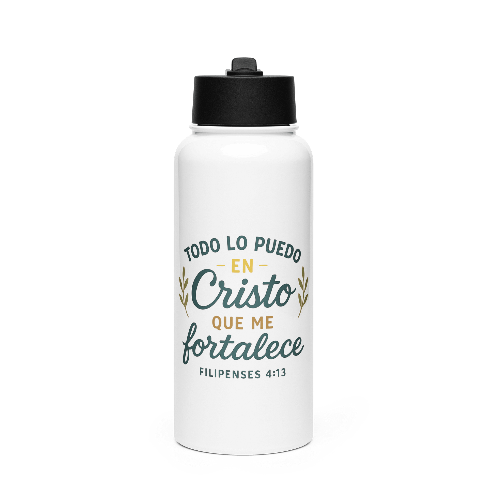 Stainless Steel Water Bottle – “Todo lo puedo en Cristo” – Spanish Christian Design product image (1)