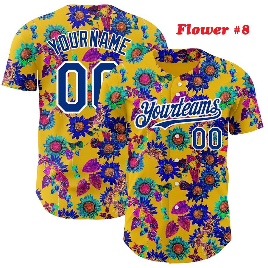 Authentic Baseball Jersey Collection, Personalized Sport Jersey, Hawaiian Multi Colorful, Special Beautiful Flowers, Custom Name and Number product image (139)