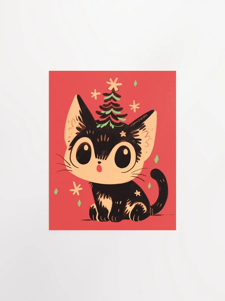 Vintage Christmas Tree Cat | Matte Paper Print product image (2)