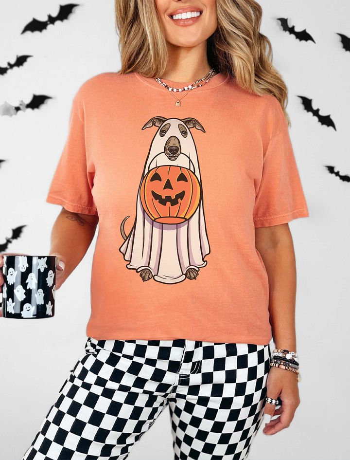 Funny Halloween Italian Greyhound(Blue Fawn) T-Shirt | Funny Iggy Wearing a Ghost Costume and Holding a Pumpkin Basket product image (19)