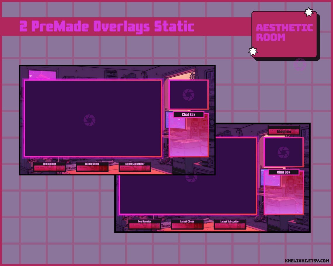 Red and Purple STREAM OVERLAY pack, Aesthetic overlay pack, twitch overlay stream package, Stream overlay pack, Animated twitch overlays product image (2)