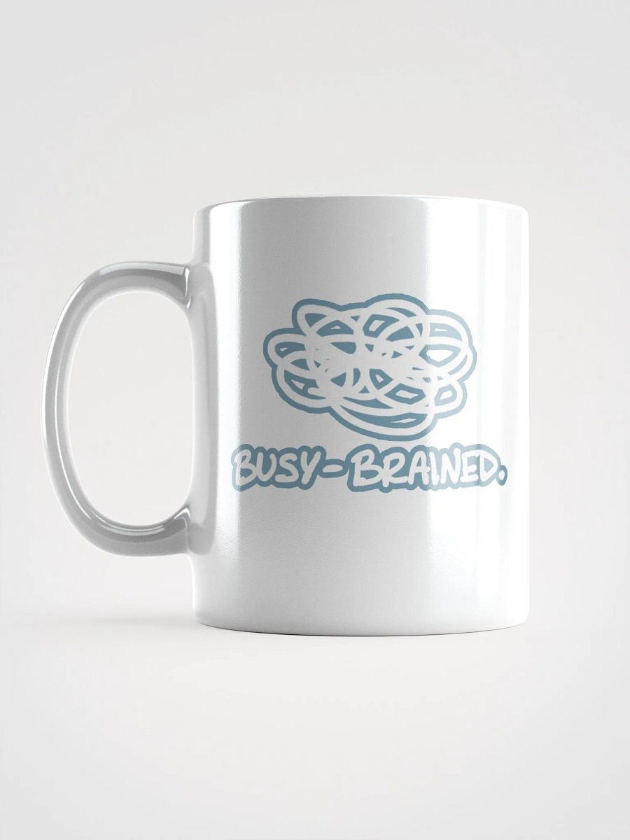 BUSY-BRAINED (lined design, #709AAF) glossy white mug product image (12)