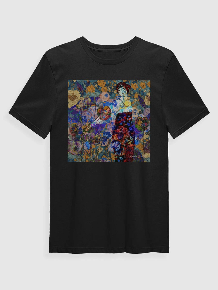 'A Symphony of Colors in the Garden' by Edward Martin Mixed Media Collage -Floral Fantasy Illustrated T-Shirt product image (1)