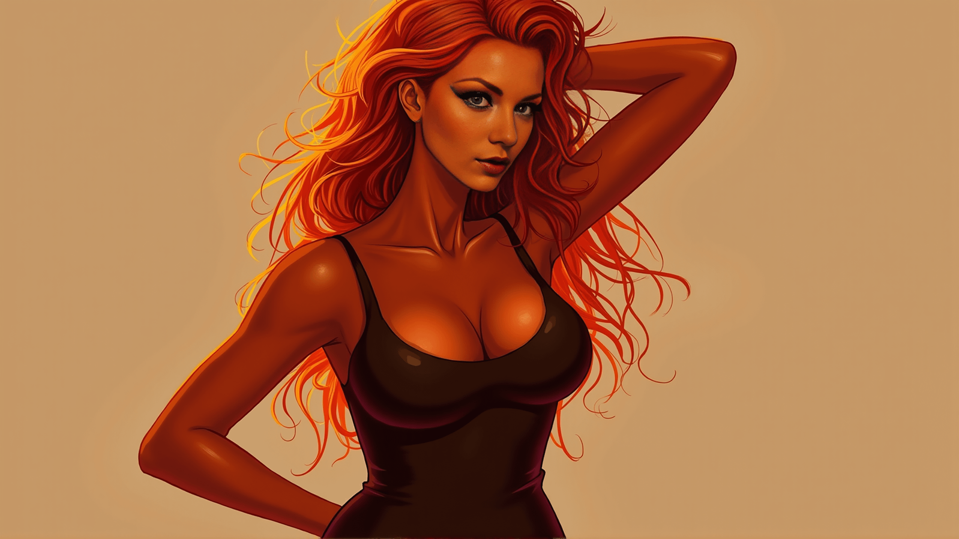 Fierce Ember – Captivating Redhead Digital Wallpaper product image (1)