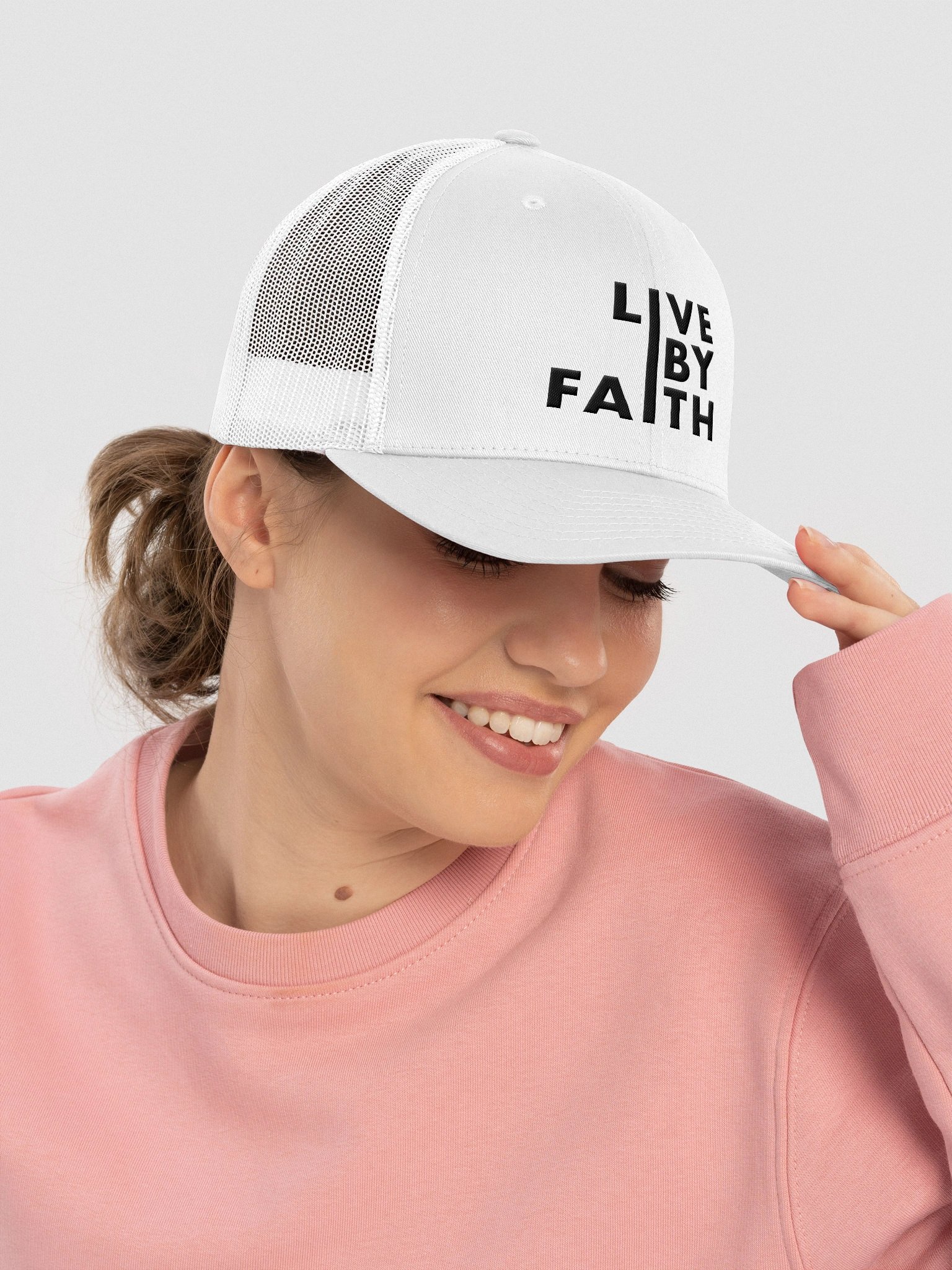 Live By Faith • Trucker Cap (Black Embroidery) product image (18)