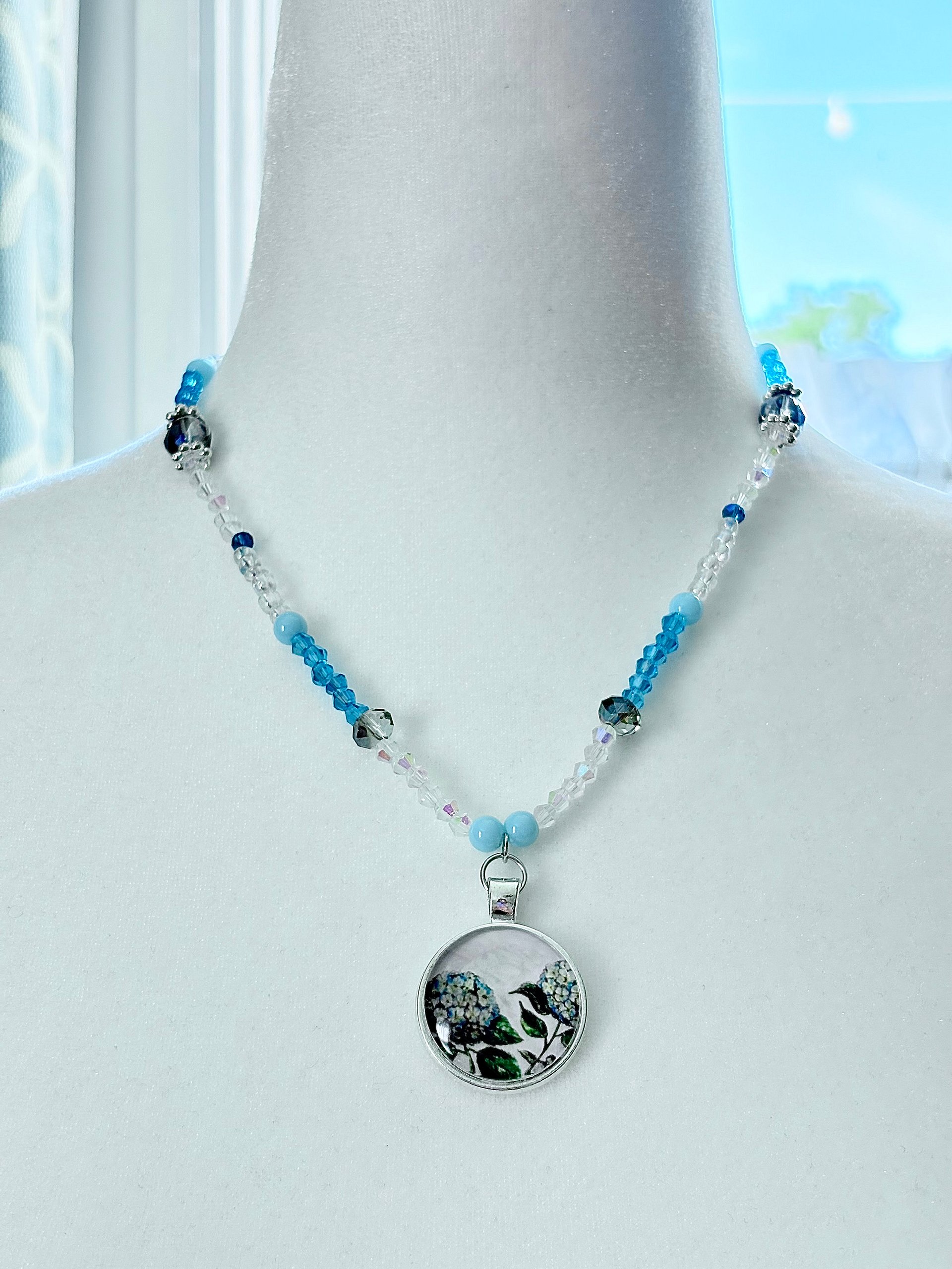 MFD-00041 | Hydrangea Print Pendant | Handmade & Fully Beaded Necklace | by Monique Faella Designs™ product image (2)