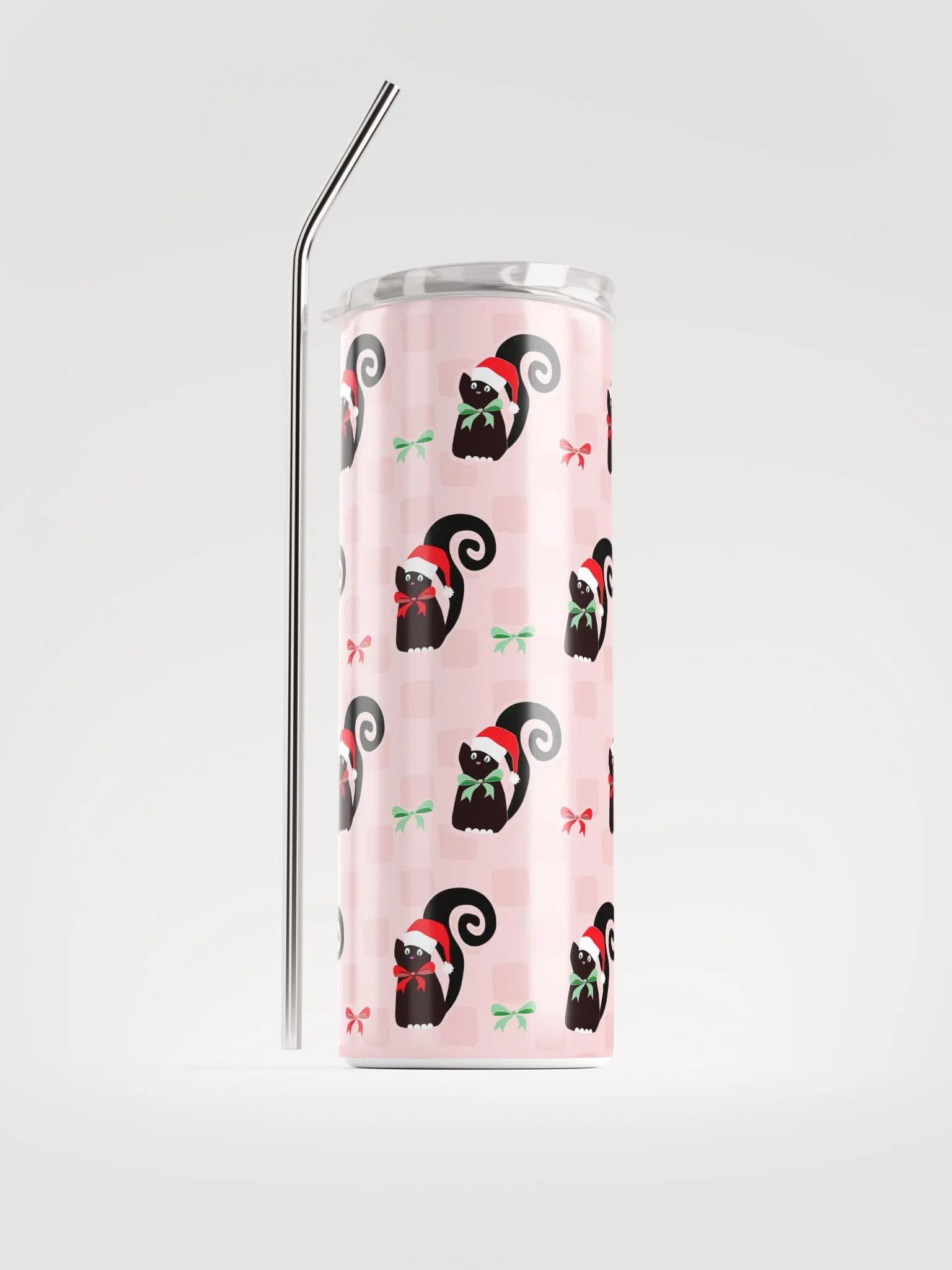 Christmas Kitties in a Row 20 oz Stainless Steel Tumbler with Straw - Pink product image (8)