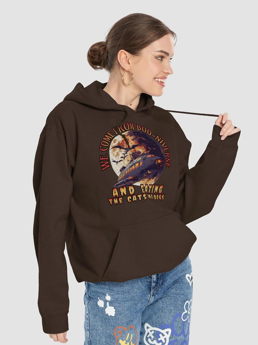 We come from Boo-niverse and eating the cats and dogs.Spooky Space Invader Hoodie product image (42)