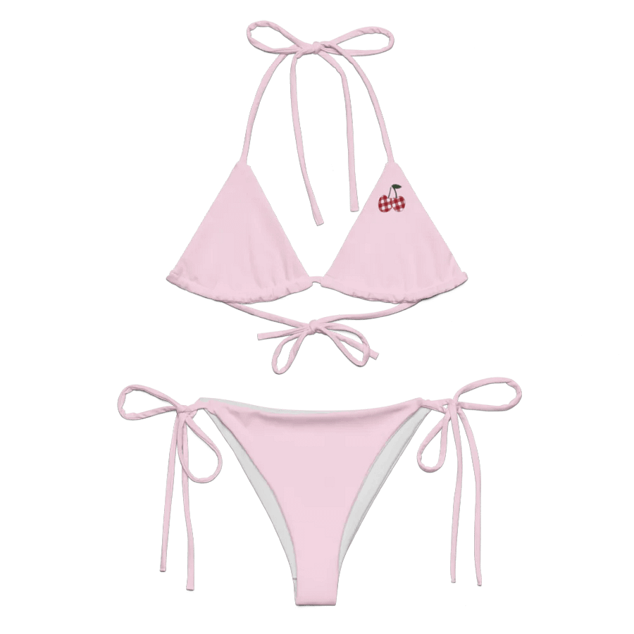 Gingham Cherry Low Rise Cheeky String Bikini, Light Pink product image (8)