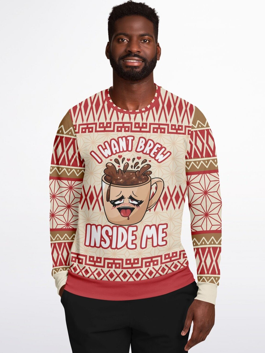 Funny Coffee Lover Sweatshirt "I Want Brew Inside Me" | Festive Christmas Sweater for Coffee Addicts | Cozy & Humorous Winter Gift for Him & Her product image (7)