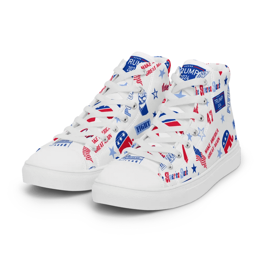 Trump 2024 Republican Patriot Make America Great Again White Pattern High Top Canvas Shoes for men product image (7)