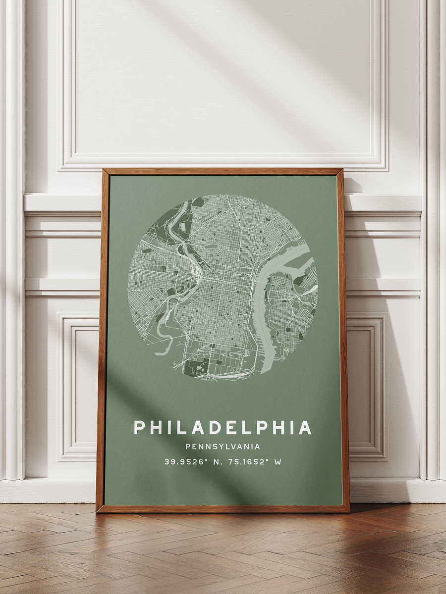 Philadelphia Street Map Poster – Sage Green Minimalist Circular City Art product image (1)