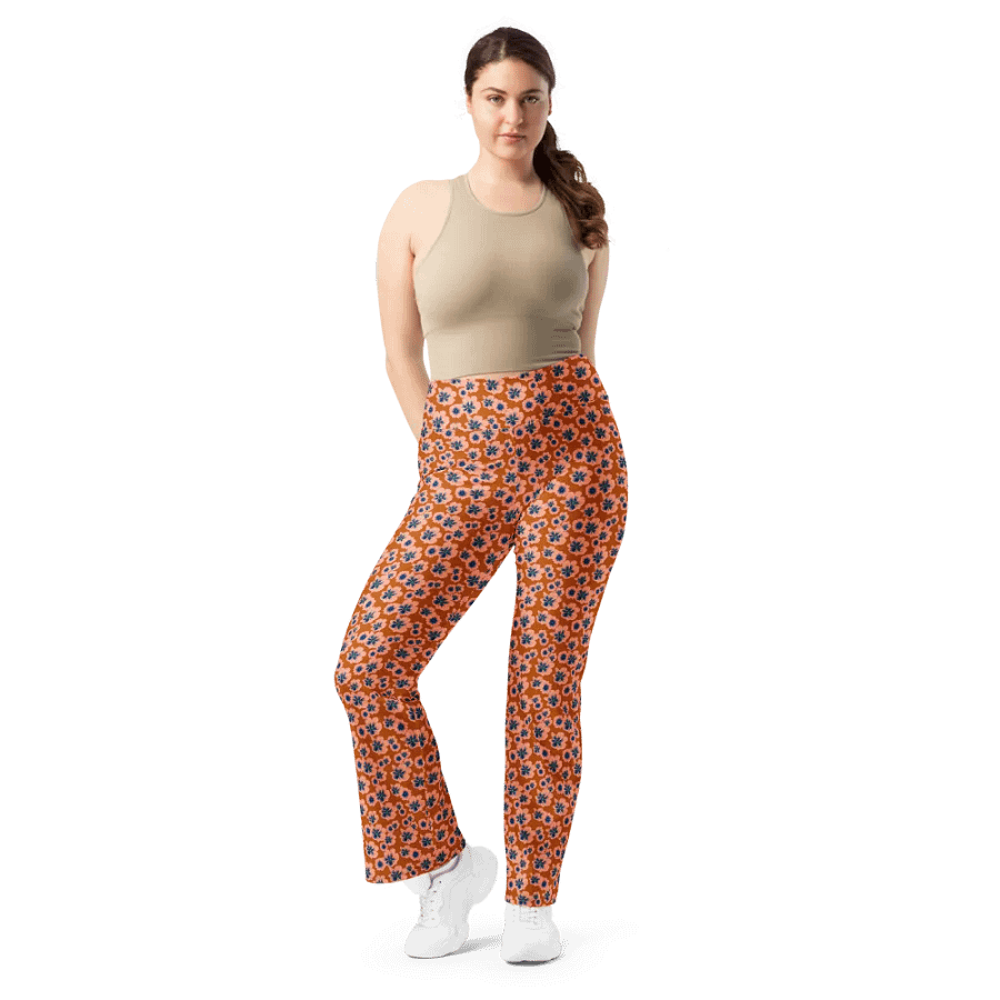 Burnt Orange and Blue Floral Flare Leggings product image (7)
