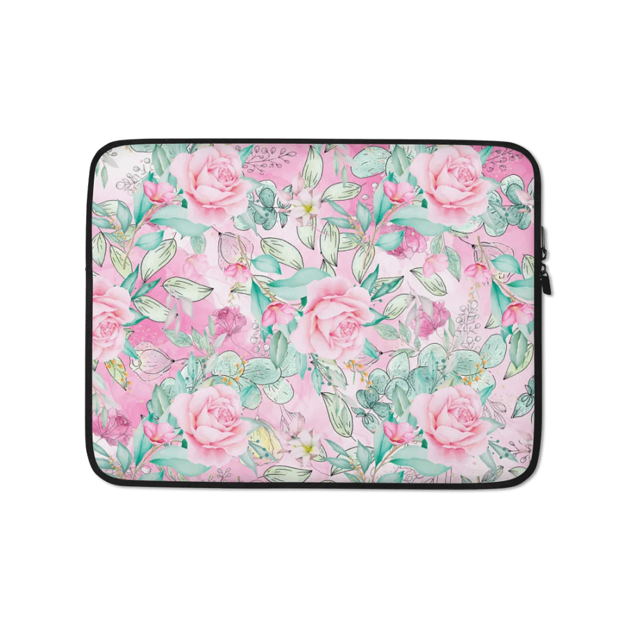 Whimsical Rose Garden Laptop Sleeve ideal for feminine ladies who like the finer pink vibes product image (1)