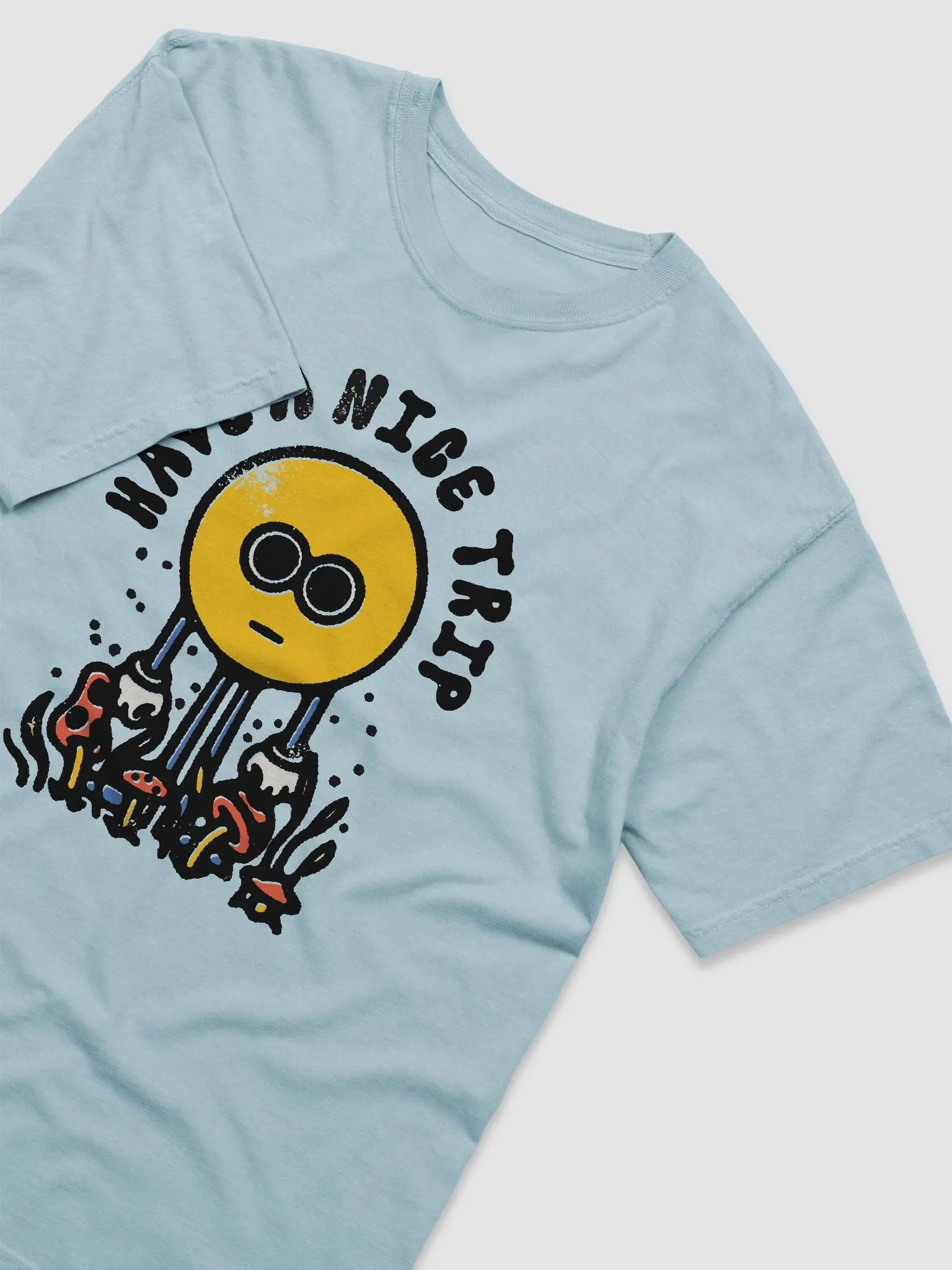 Have a Nice Trip | Funny Pun Retro-Style Hipster T-Shirt of a Mascot on a Field of Psychedelic Mushrooms product image (7)
