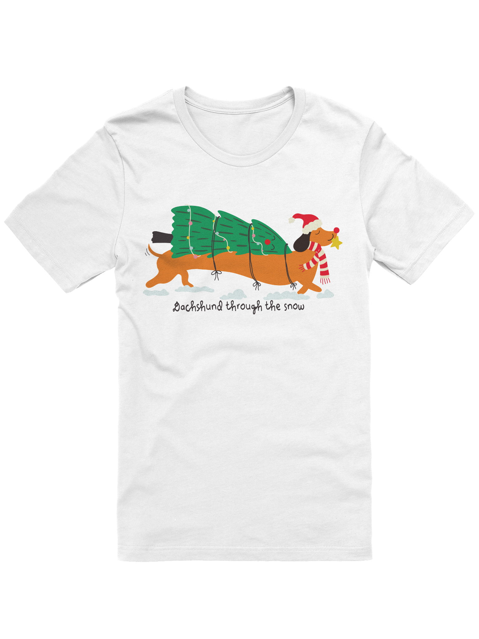 Dachshund Through the Snow T-Shirt – Christmas Tree Wrapped Wiener Dog product image (1)