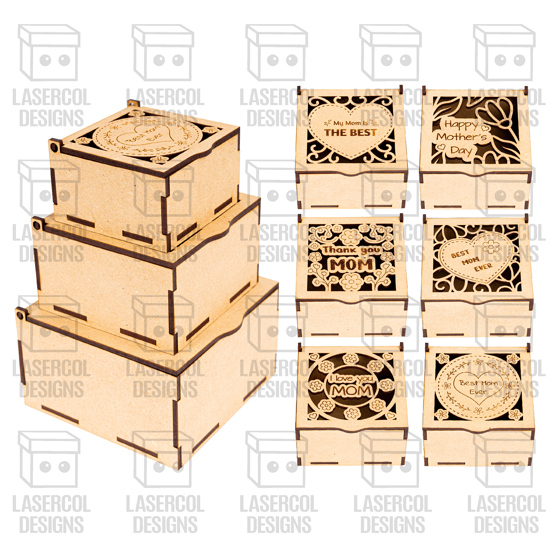 Mother's Day Gift Boxes (3 Sizes, 6 Styles) - Laser Cut Files product image (2)