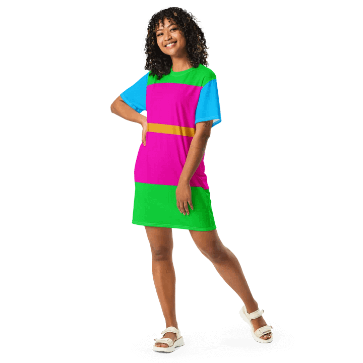 Blue Green Pink Orange Color Block T-Shirt Dress product image (1)