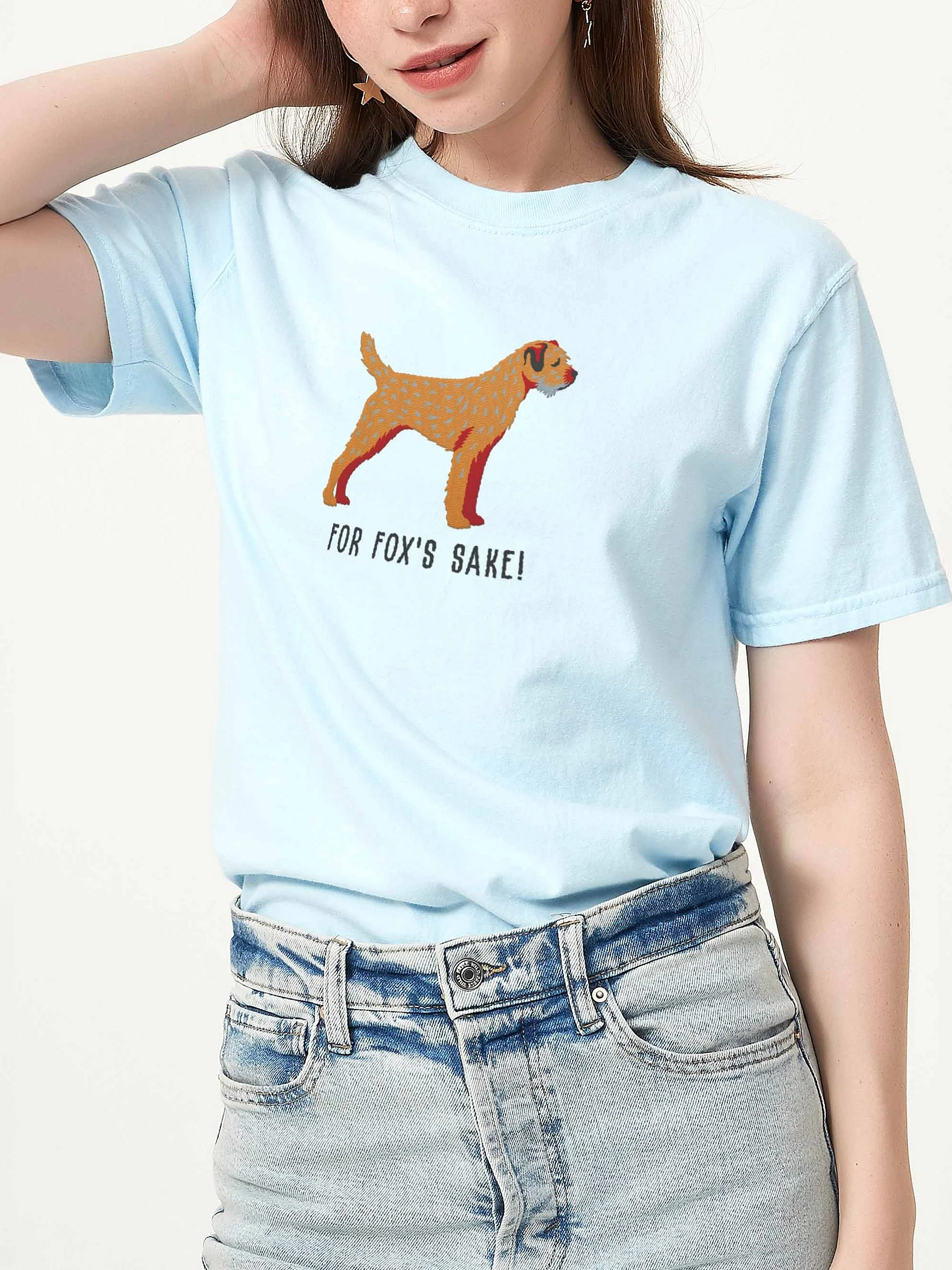 For Fox's Sake T-Shirt(Embroidered) of a Border Terrier(Tan) product image (2)