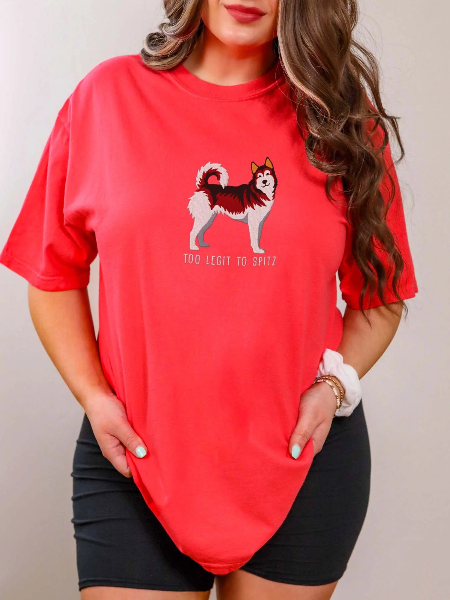 Too Legit to Spitz T-Shirt(Embroidered) of a Siberian Husky(Red) product image (2)