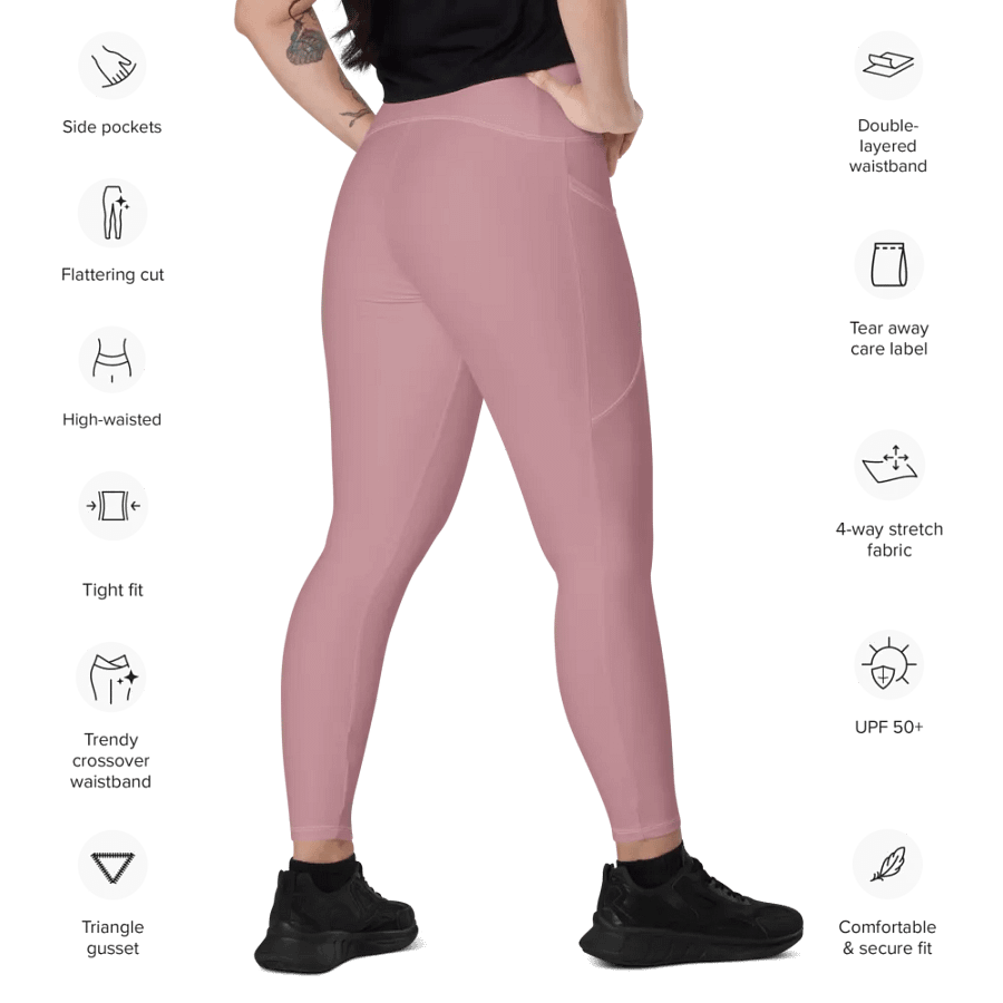 Plain Dusty Pink Soft Summer Women's High Waisted Premium Crossover Leggings with Pockets by Treasure Pie product image (11)