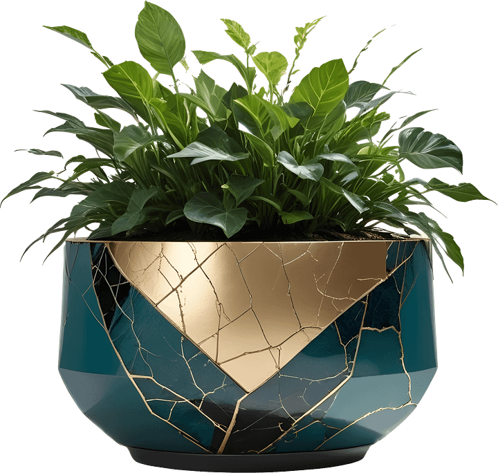 Kintsugi Harmony – Planter with Vibrant Foliage PNG product image (1)