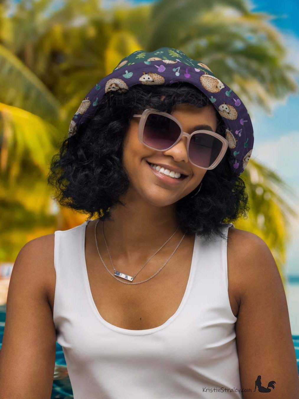 Hedgehogs Reversible Bucket Hat in Plum and Teal product image (6)