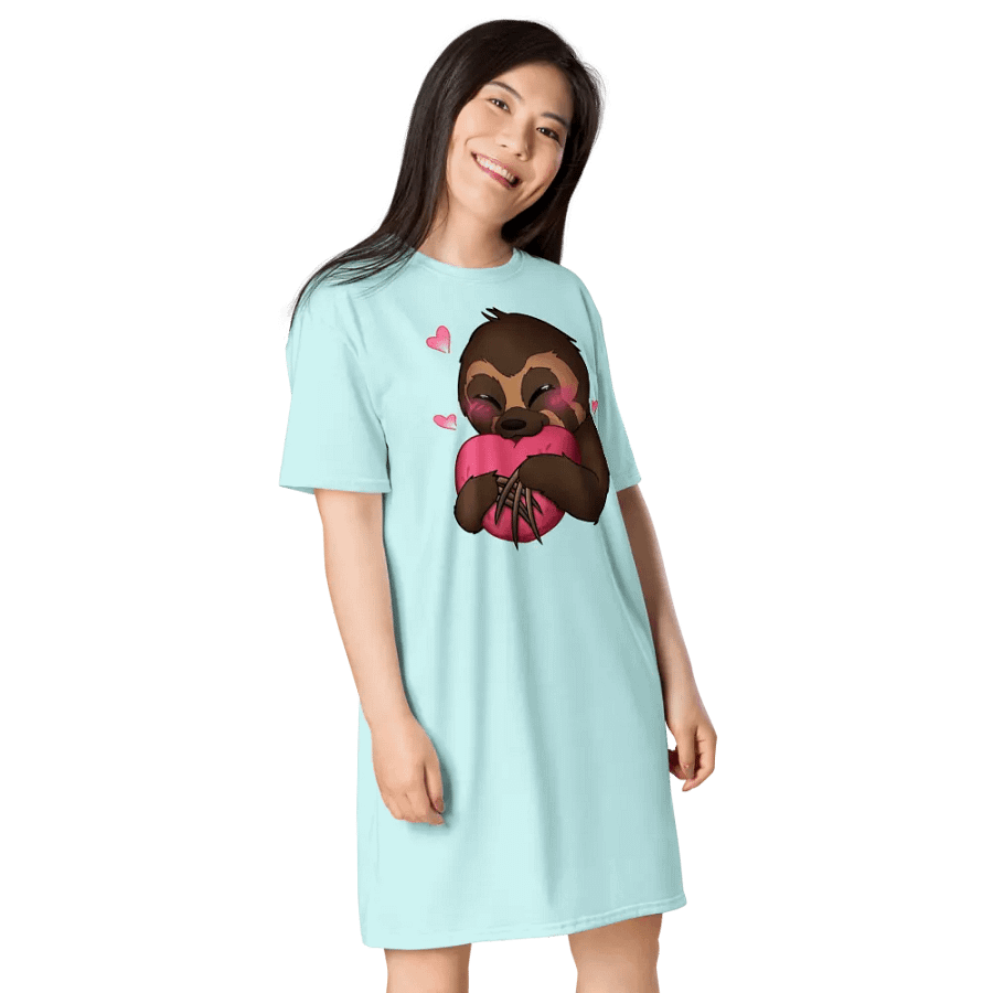 Cyan Blushing Sloth Love T-Shirt Dress product image (4)