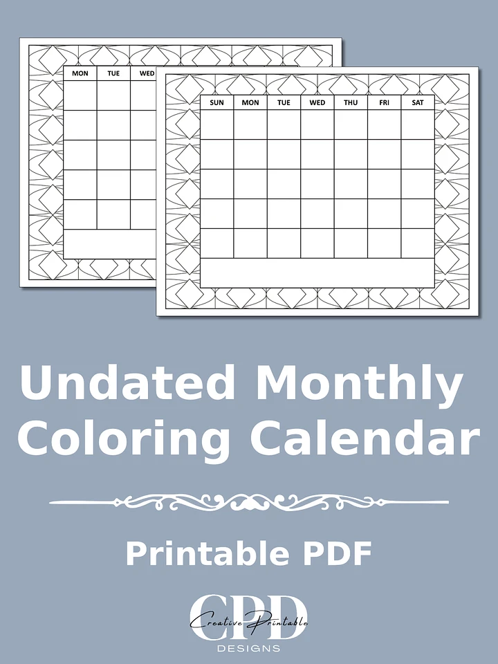 Printable Undated Monthly Calendar With Patterns To Color product image (1)