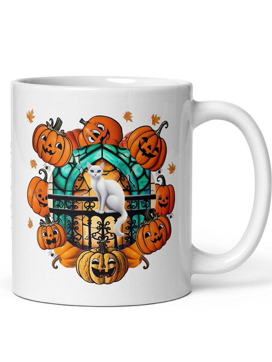 Personalized Cats, Pumpkins and Stained Glass Windows White Glossy Mug product image (4)