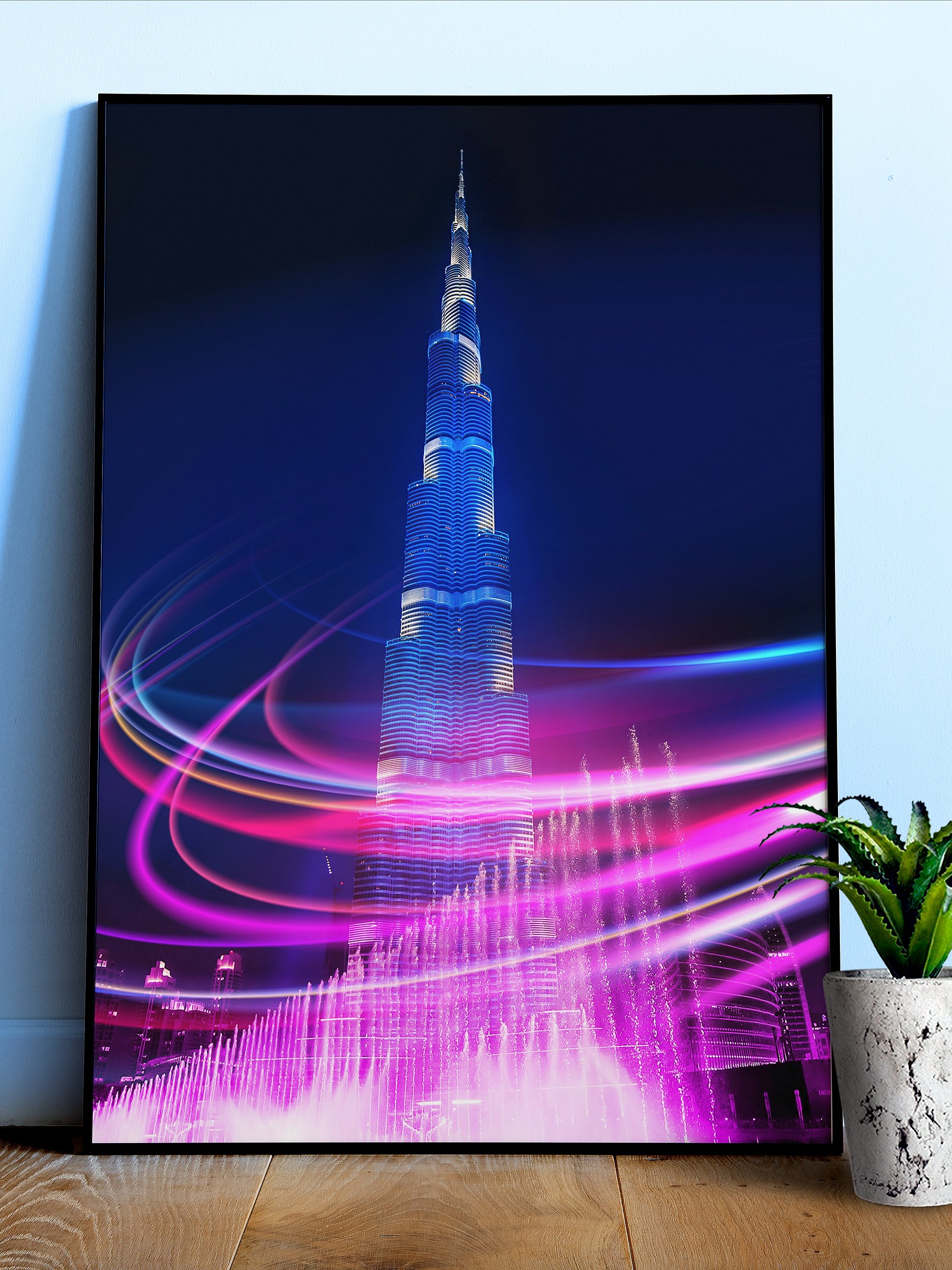 Neon city: Dubai, Burj Khalifa #1 (synthwave/vaporwave/retrowave/cyberpunk) — aesthetic poster product image (1)