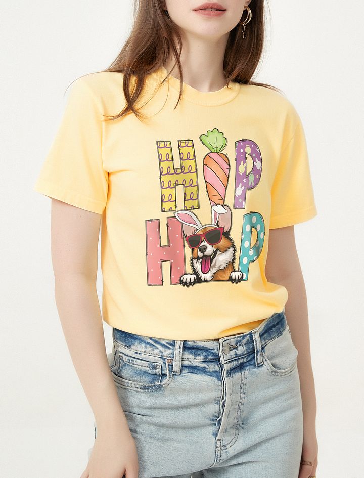 Hip Hop Easter Welsh Corgi T-Shirt | Cute Easter Day Corgi Wearing Bunny Ears and Sunglasses T-Shirt product image (1)
