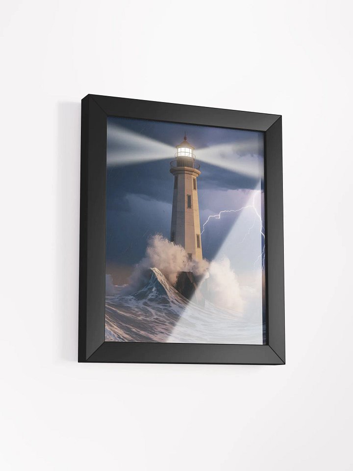 Stormy Lighthouse Framed Wall Art - Dramatic Coastal Scene with Lightning and Waves product image (14)
