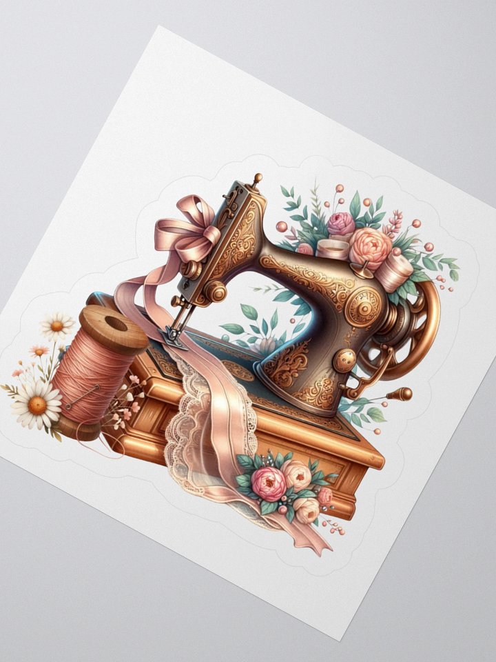Vintage Sewing Machine Floral Kiss Cut Stickers product image (4)
