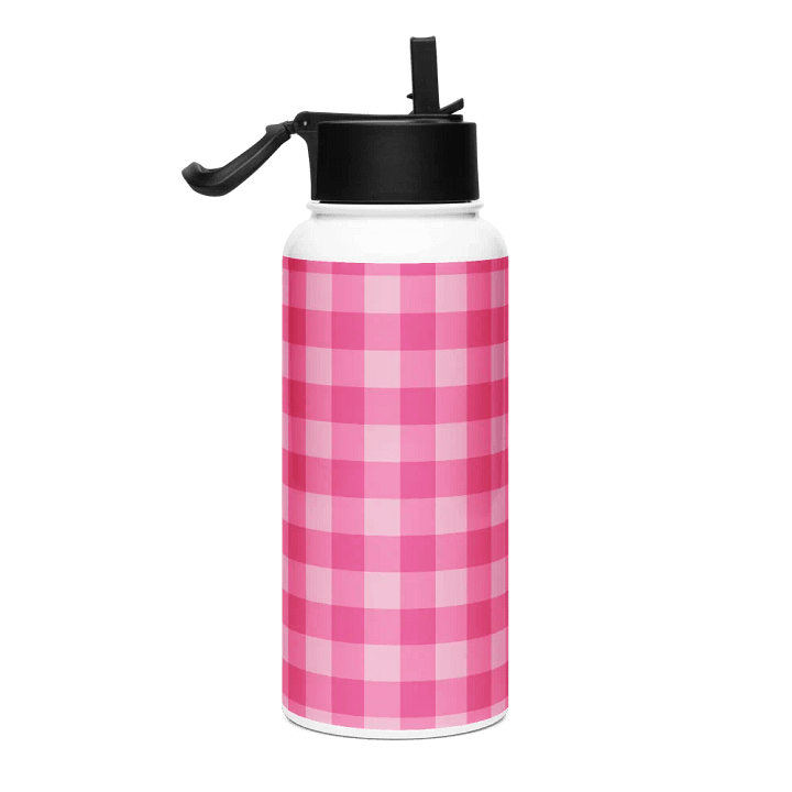 Bright Pink Checkered Plaid Water Bottle product image (1)