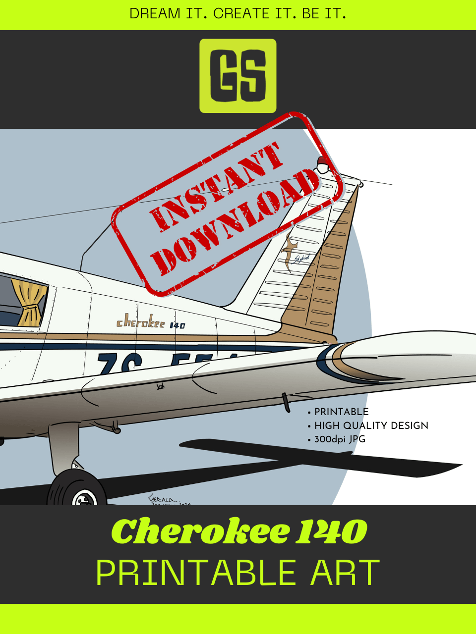 Piper Cherokee 140 ZS-EEJ Digital Printable Aviation Art Illustration Square Size The perfect Pilot Gift product image (5)